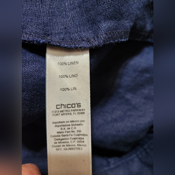 CHICO'S  size 1 (medium) linen navy blue , 3/4 sleeve. - Picture 6 of 7